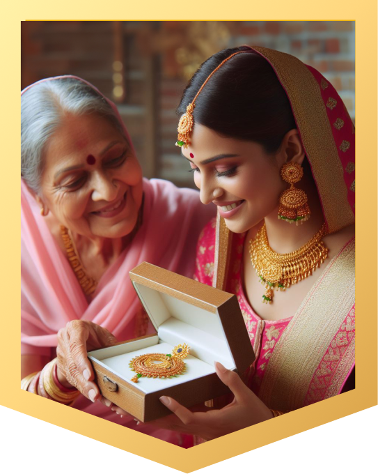 an old women showing jewellery to a girl